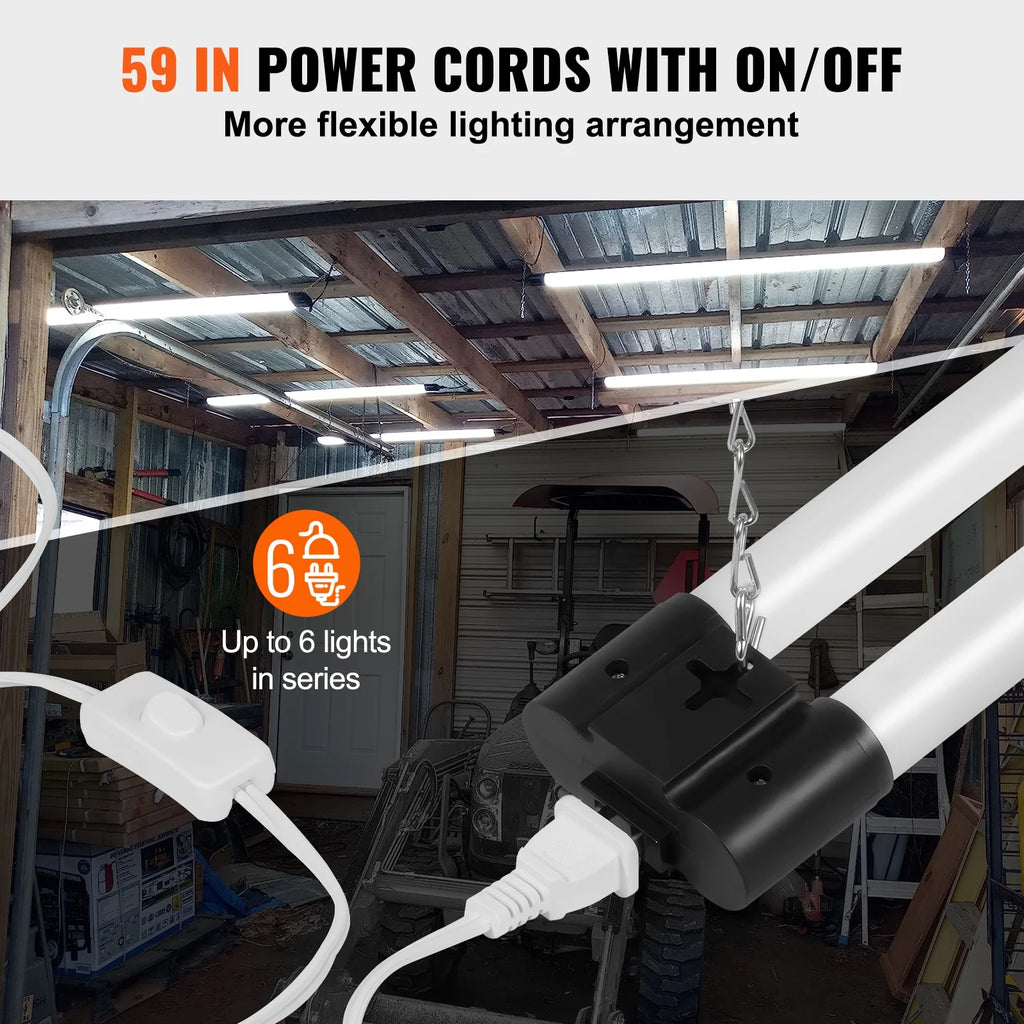 Lot de 10 lampes d’atelier à LED BENTISM, 4 pi, 40 W, raccordables, 4 500 lm, montage en saillie ou suspendu, 59 po, avec cordon d’alimentation et interrupteur marche/arrêt, pour garage, entrepôt, atelier à domicile ou bureau