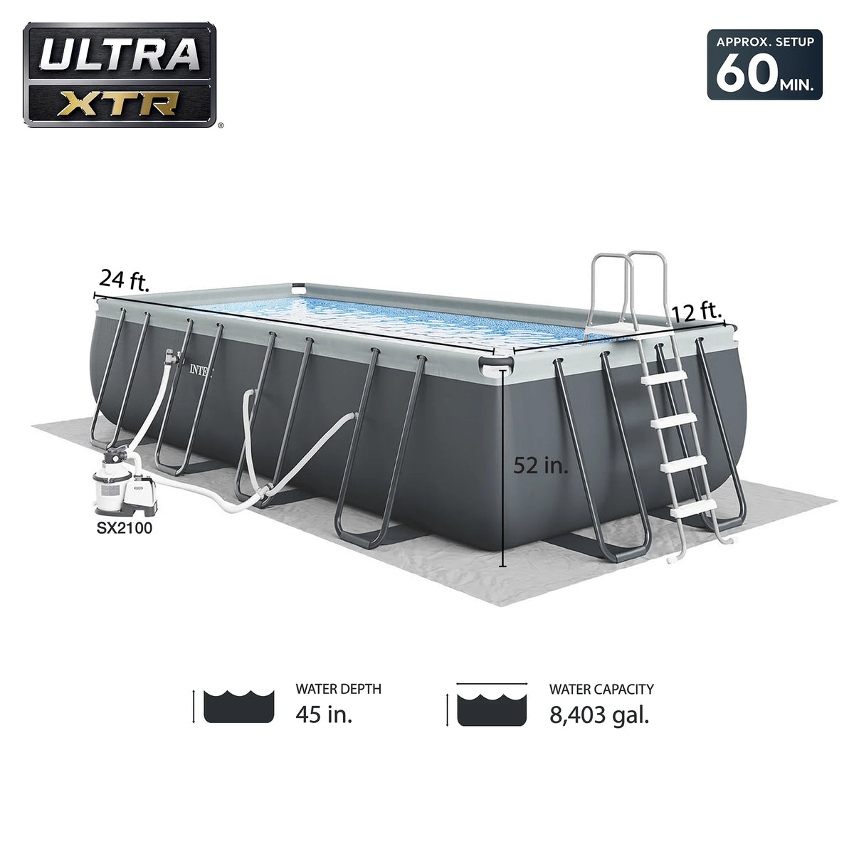 Piscine hors-sol INTEX Ultra XTR 7,32 m x 3,66 m x 1,32 m, bouées (lot de 2) et glacière gonflable