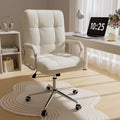 Chaise de bureau Solfway blanche, fauteuil de bureau pivotant en cuir avec roulettes et accoudoirs rembourrés, fauteuil de direction pour adultes