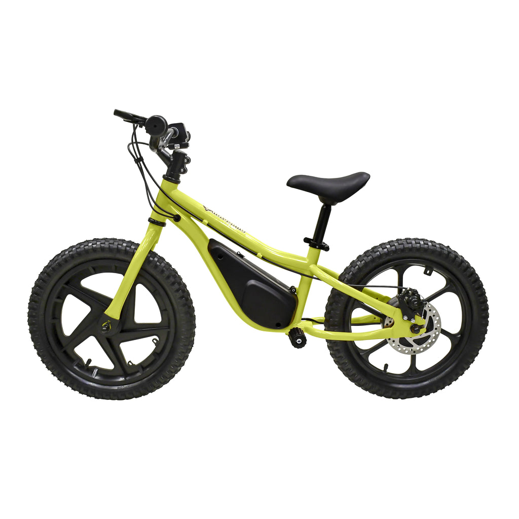Vélo d’équilibre électrique Massimo E13 24 V | Hauteur de selle : 18 à 22 po, à batterie, pour les enfants de 5 ans et plus (jaune)
