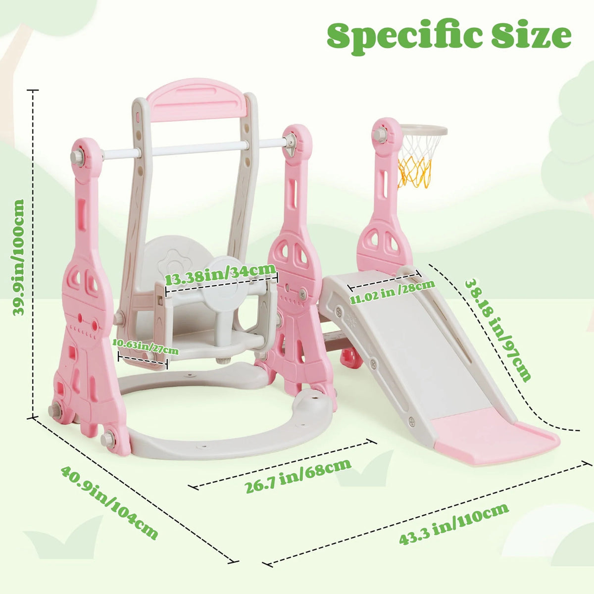 Ealing   Ensemble toboggan et balançoire 4 en 1 pour tout-petit   Structure de jeu avec toboggan d'intérieur et d'extérieur pour bébé   avec panier de basket-ball & Toboggan balançoire de jardin pour garçons et filles Longueur du toboggan : 11,02' L Rose