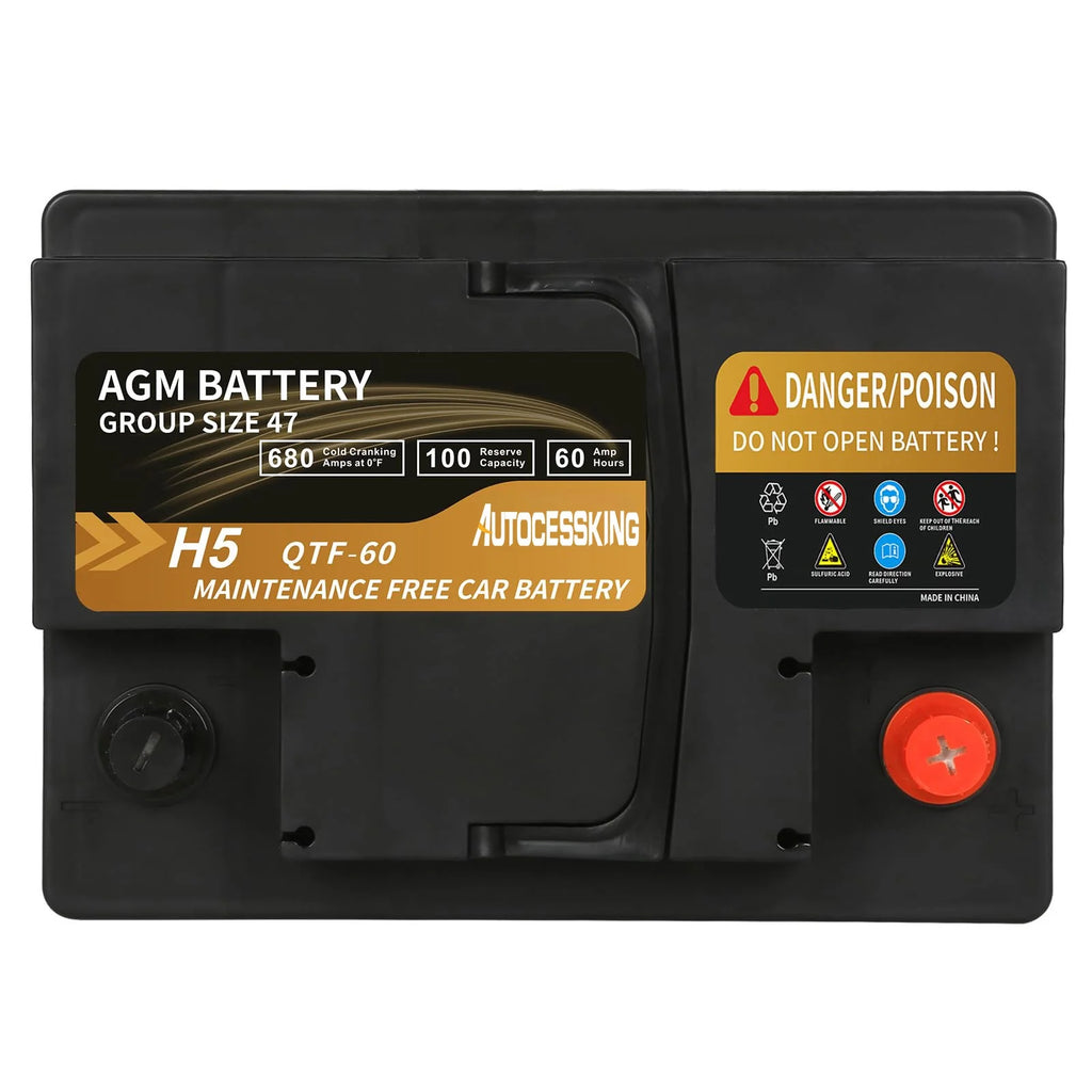 Batterie AGM Autocessking Platinum, batteries rechargeables automobiles groupe 47 pour voiture, 12V H5 680CCA 60Ah 100RC