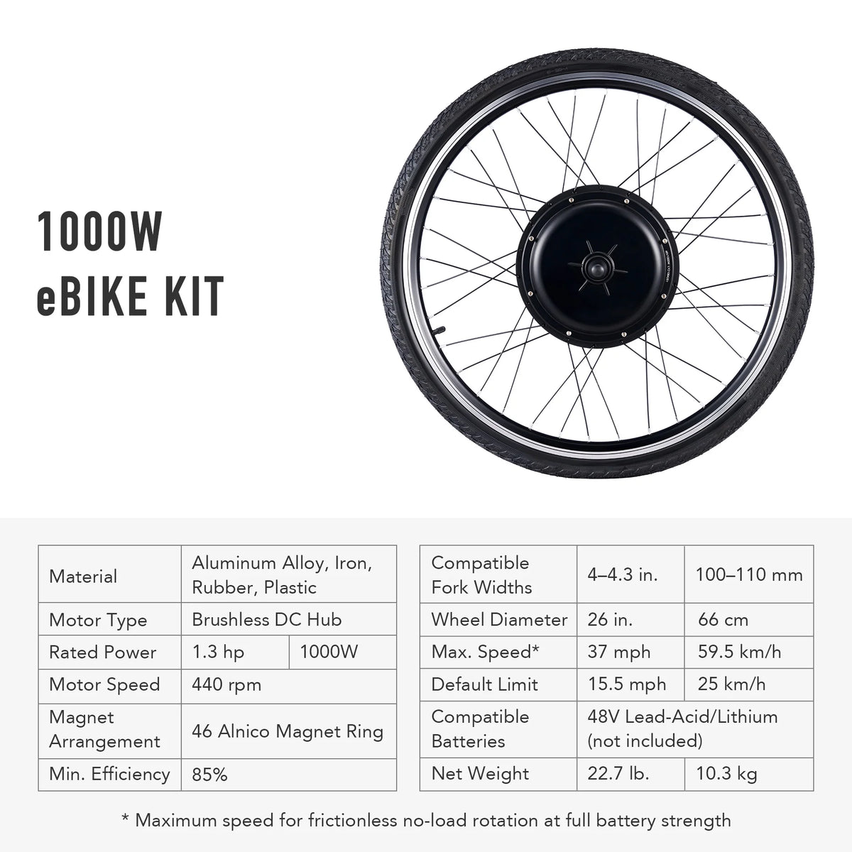 Kit de conversion de vélo électrique Viribus pour roue arrière 26, moteur-roue 1000 W, écran LCD, kit DIY pour vélo électrique