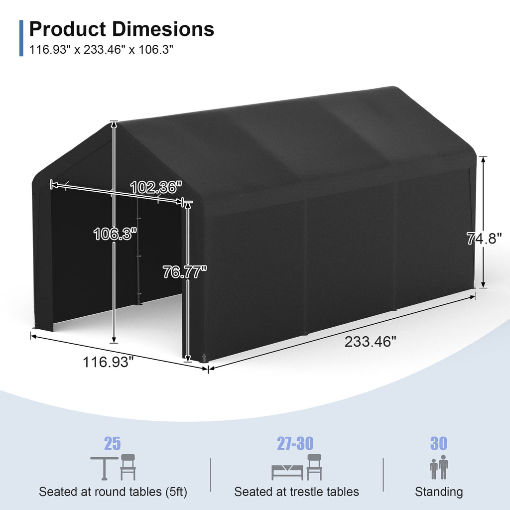 GOJOOASIS Carport, 10 x 20 Abri de voiture robuste avec paroi amovible, Garage portable en PE résistant à l'eau avec bâche toutes saisons Beige