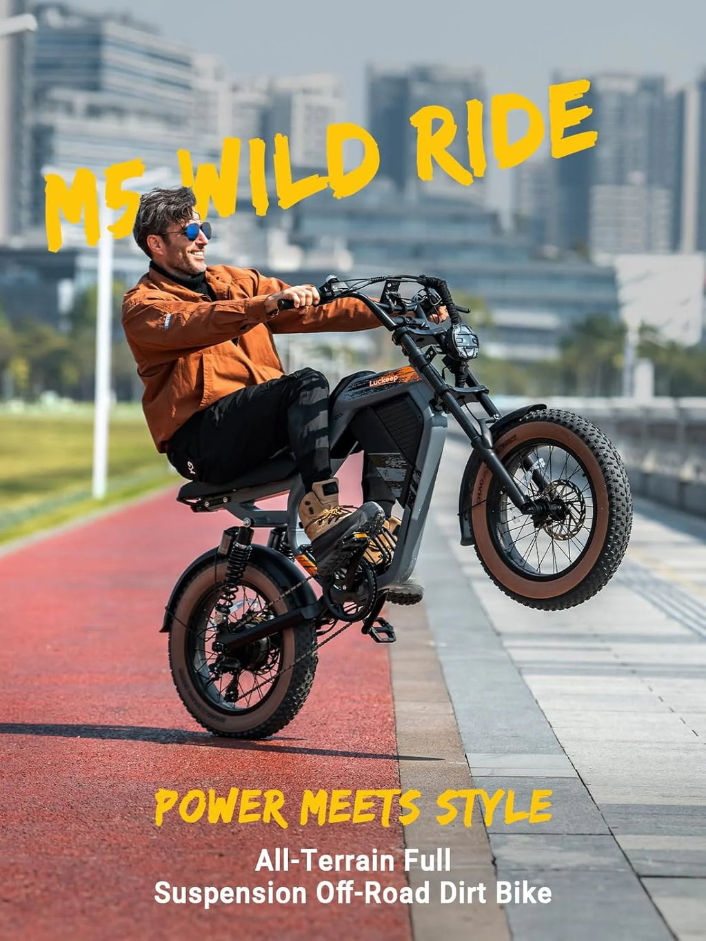 Luckeep M5 Electric Bike for Adults/Teen, 1500W Peak Motor, Max 32MPH,48V 15AH Battery, Max 60 Miles Electric Motorcycle for Mountains,20 Fat Tire Electric Dirt Bike,Sand,Road,Full Suspension