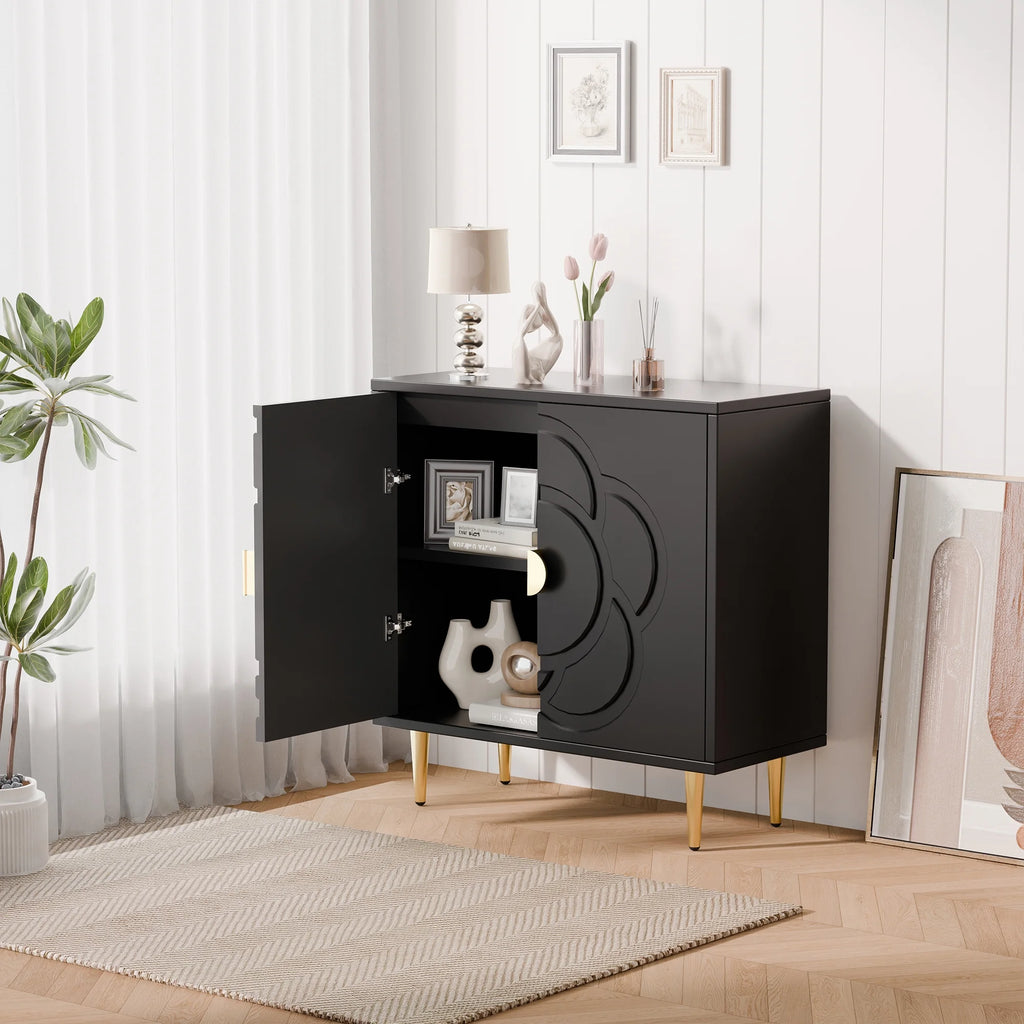 Buffet moderne Tolead avec panneau à motif floral, 6 étagères, blanc