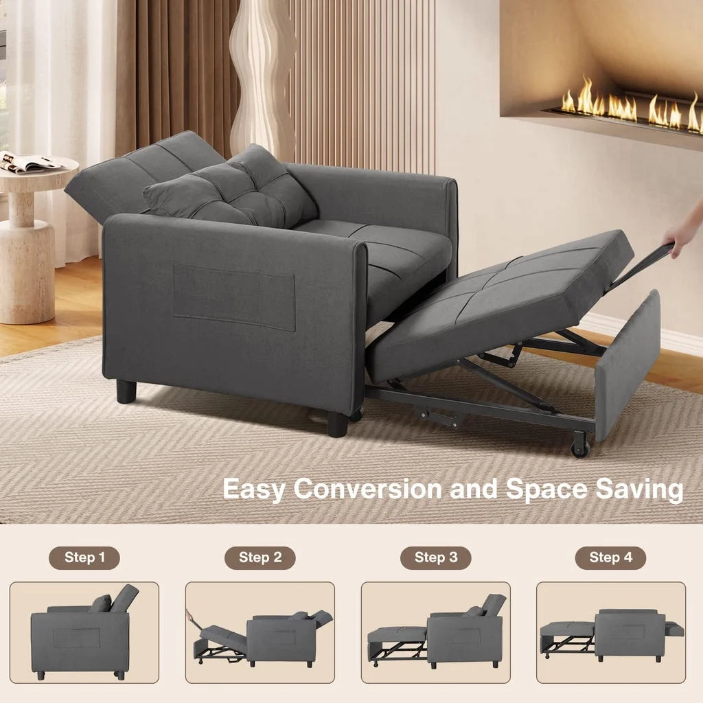 Fauteuil convertible avec couchage, canapé-lit convertible 3-en-1 Aiho avec fauteuil inclinable et couchage gigogne - Gris foncé