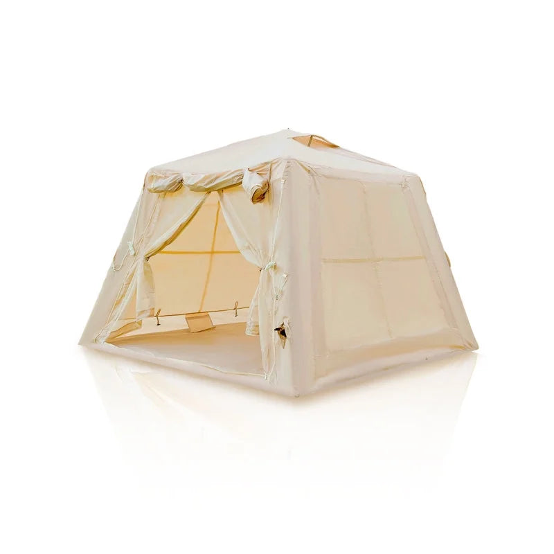 Tente de camping gonflable beige 5,76 m (4 saisons : auvent + pompe à main, pour 2 à 3 personnes, en tissu Oxford imperméable, installation facile, tente de glamping)