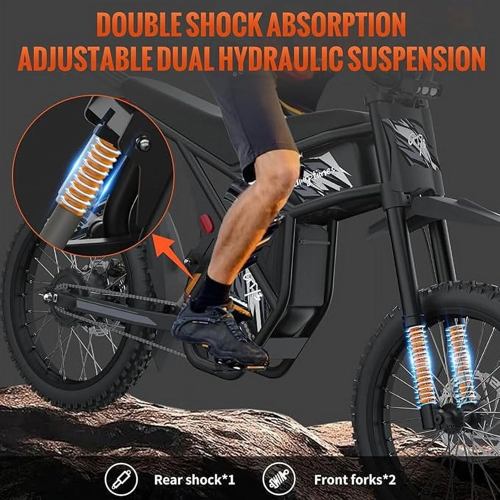 Vélo tout-terrain électrique 2000W pour adultes Ridingtimes GT73 UL2849,Moteur moyeu sans balais,Vélo électrique 18.2AH*2 avec écran numérique 25\ pneus Acier au carbone,Noir