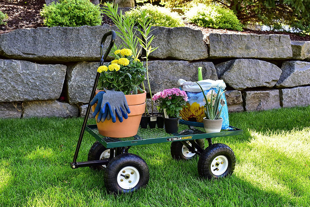 Chariot de jardin en maille d'acier Gorilla Carts GOR400 de 400 lb avec 10 pneus