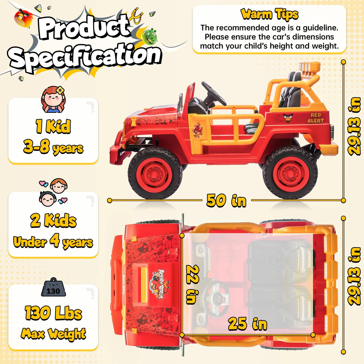 Jouets électriques Joyracer 24 volts pour grands enfants, camion sous licence Angry Birds avec télécommande, véhicule électrique 4x4 à 2 places avec pelle, Bluetooth, lumières, roues de voiture électrique, pour enfants de 3 à 8 ans, jusqu’à 59 kg, vert