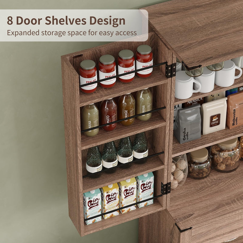 FUSOU Armoire de rangement de cuisine 72'', Armoire haute avec 8 étagères de porte, 2 placards et 1 tiroir, Meuble autoportant pour cuisine, salle à manger, salle de bain, buanderie