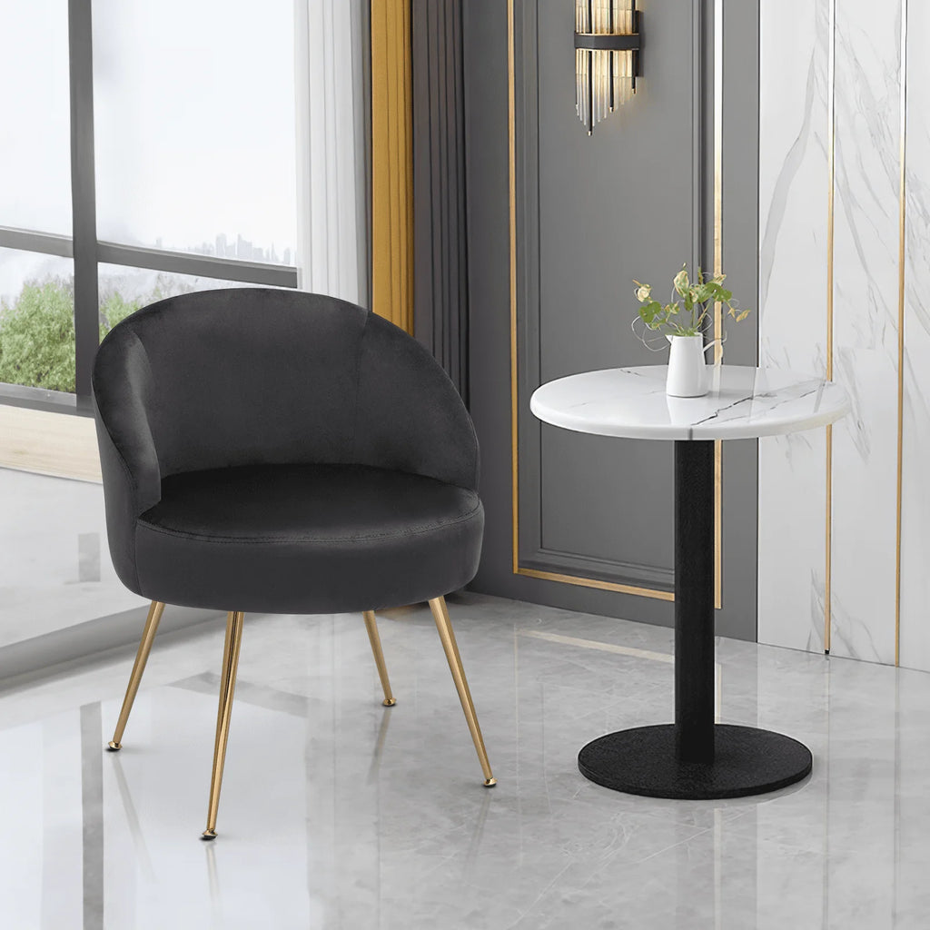 Fauteuil d'appoint en velours MoNiBloom, Fauteuil individuel moderne rembourré, Fauteuil club tonneau confortable pour salon avec pieds en métal doré pour chambre, salle de lecture, bureau, Noir