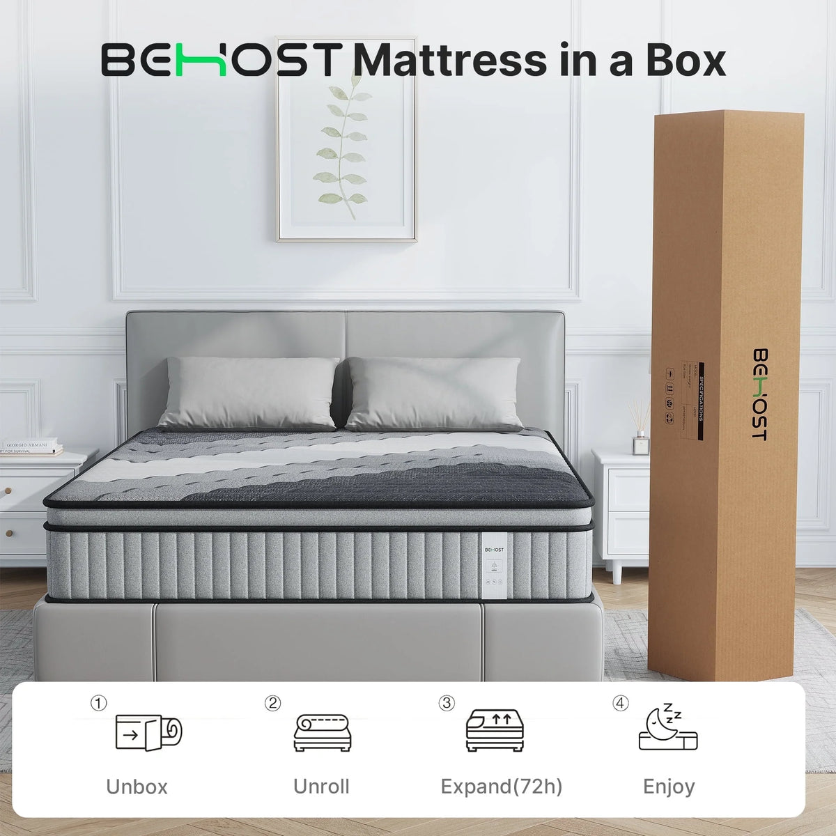Matelas simple BEHOST de 25,4 cm, matelas écologique en mousse à mémoire de forme certifié CertiPUR-US, matelas hybride simple à ressorts ensachés sans transfert de mouvement