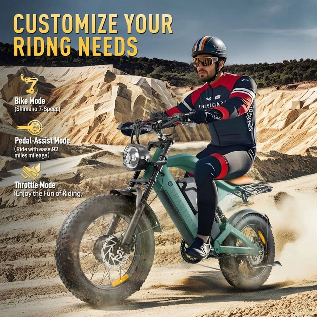 Moto tout-terrain électrique SMARTRAVEL ST202 pour adultes avec moteur de 3 000 W (crête), batterie double 52 V 50 Ah, autonomie de plus de 148 km, pneus de moto de 20 pouces, certification UL2849, suspension intégrale