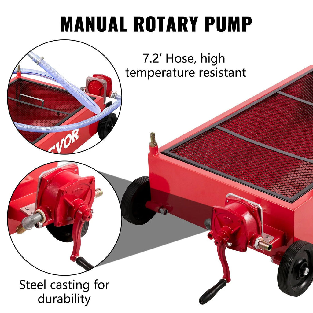Grand bac de vidange d’huile de 20 gallons, capacité de 76 L, avec pompe, flexible et roulettes pivotantes, réservoir de faible hauteur pour vidange d’huile de voitures, VUS et camions