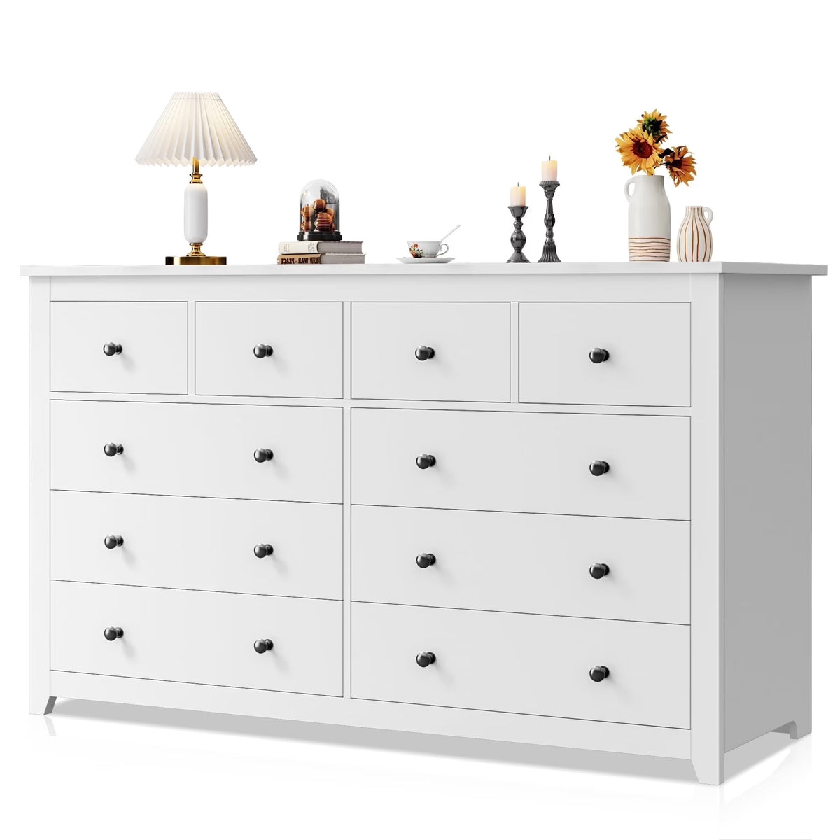 EnHomee Commode blanche pour chambre avec 10 tiroirs, commode moderne en bois, large chiffonnier pour adultes