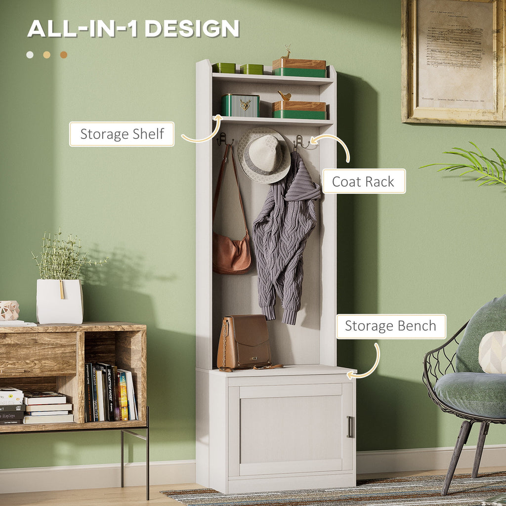 HOMCOM Vestiaire d’entrée rustique avec banc de rangement pour chaussures, banc d’entrée avec porte-manteau, porte-manteau décoratif avec étagères de rangement pour couloir ou entrée, blanc