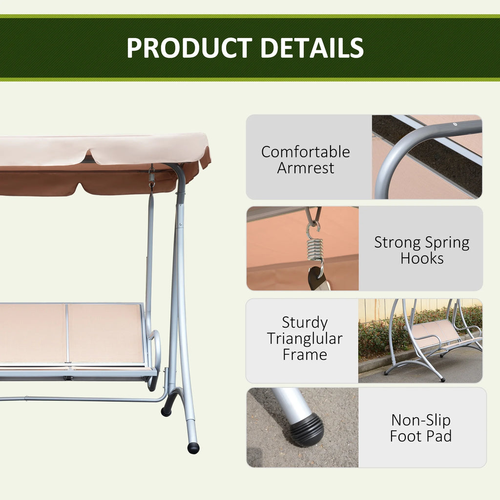 Balancelle de jardin Outsunny pour 3 personnes, balancelle de terrasse avec support et auvent réglable, banc-balancelle d'extérieur robuste pour adultes, noir