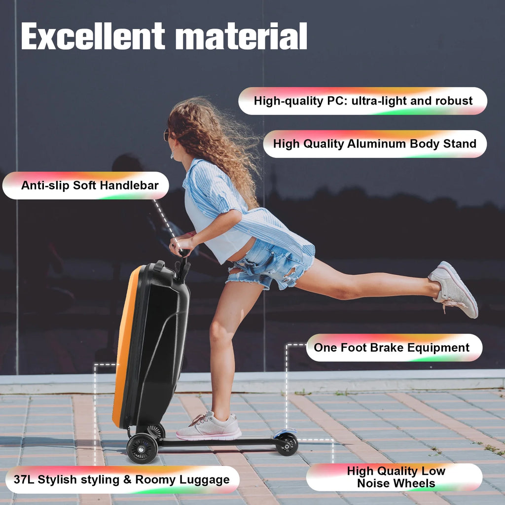 Valise à roulettes Advwin pour enfants et adultes, valise rigide sur laquelle les enfants de 4 à 15 ans peuvent rouler, bagage cabine multifonction léger et pliable avec roulettes, pour enfants et adolescents, rose