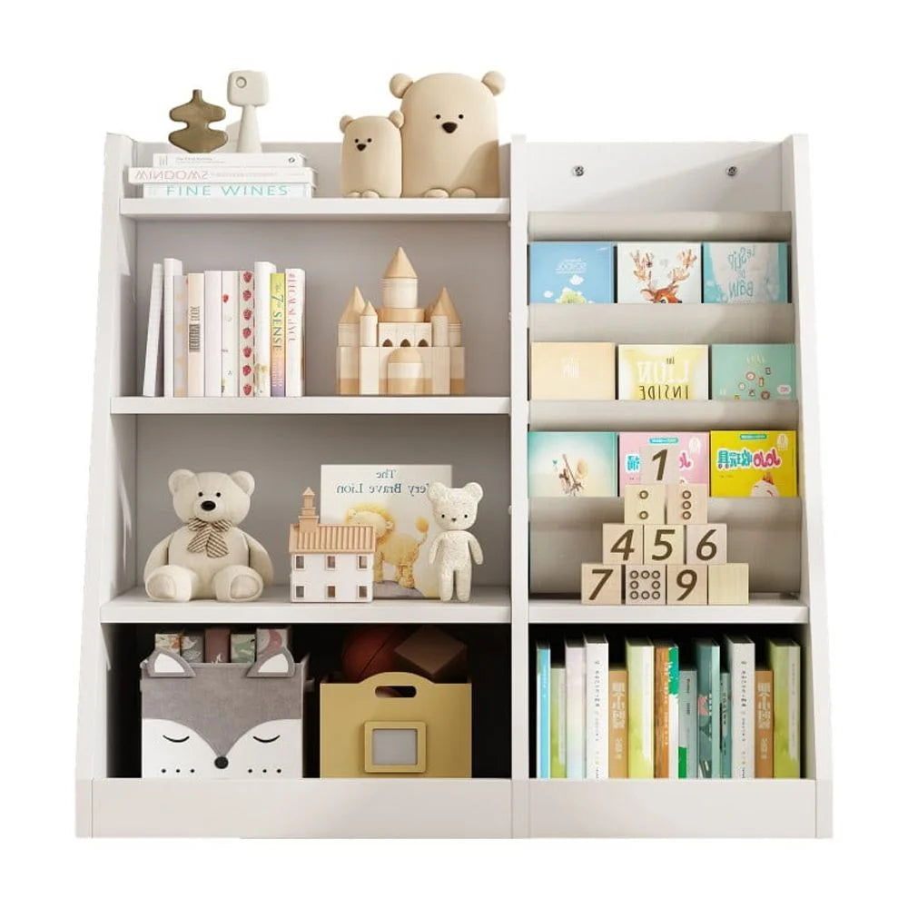 IVV Bibliothèque Montessori pour enfants, Bibliothèque moderne en bois à 4 niveaux, Étagère à livres et jouets pour enfants, Support d’étagère en tissu, Pour salle de classe, chambre, chambre de bébé ou salle de jeux (Rose)