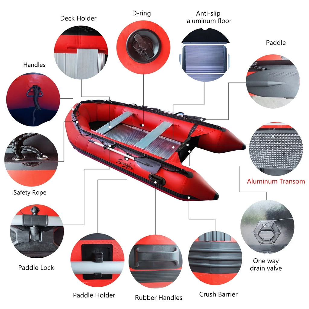 Seangles Bateau Gonflable 4 Personnes Plancher en Aluminium Tableau arrière en Aluminium Bateau de Pêche Professionnel Robuste en Eau Salée (Sa330 / 10,8ft) Approuvé USCG