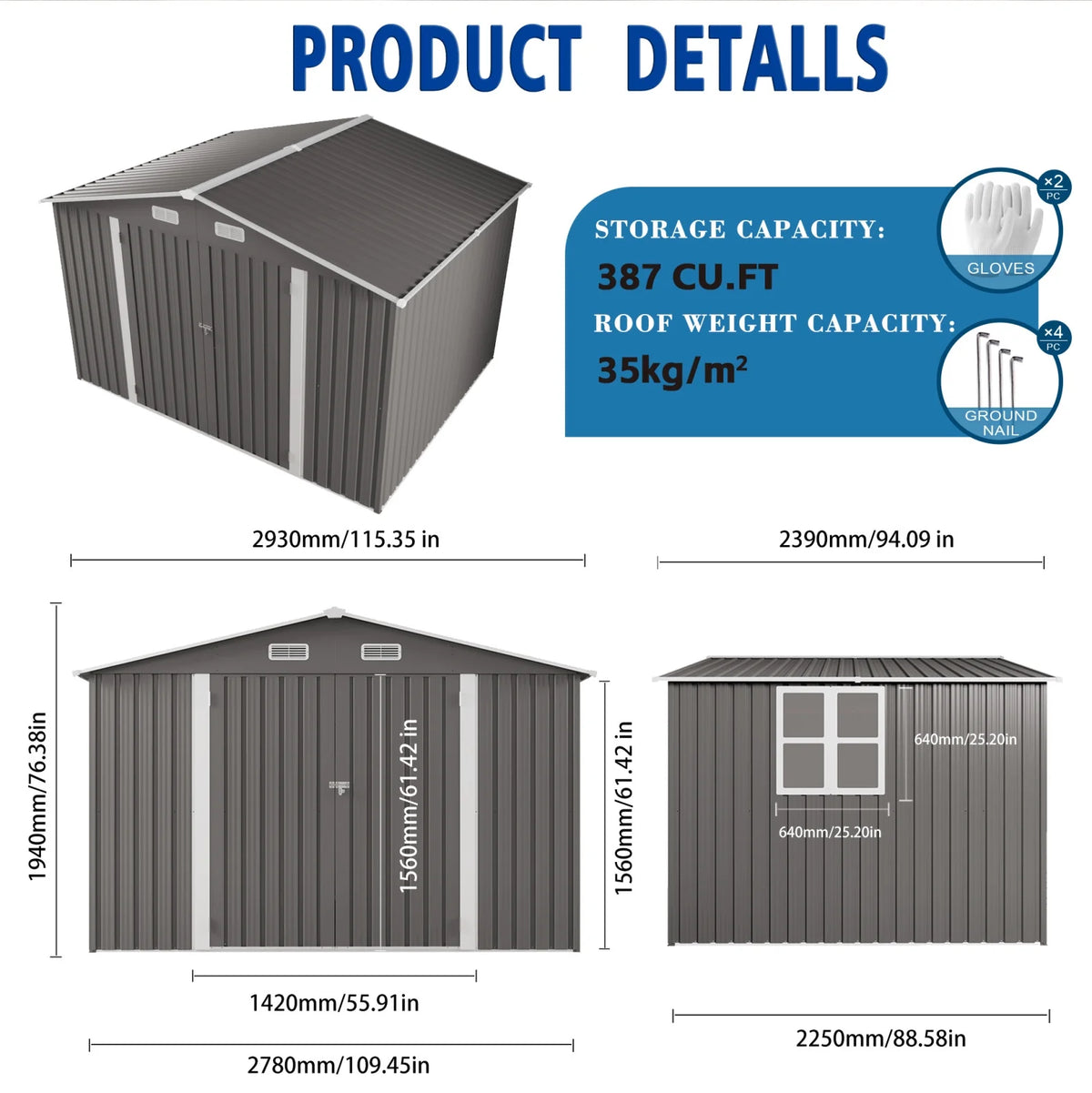 Abri de rangement extérieur 10 x 8 pi, grand abri de rangement en métal, porte verrouillable et grille d’aération, fenêtre transparente, abri pour outils de jardin, vélos, tondeuses à gazon, cours arrière, terrasses et pelouses – gris