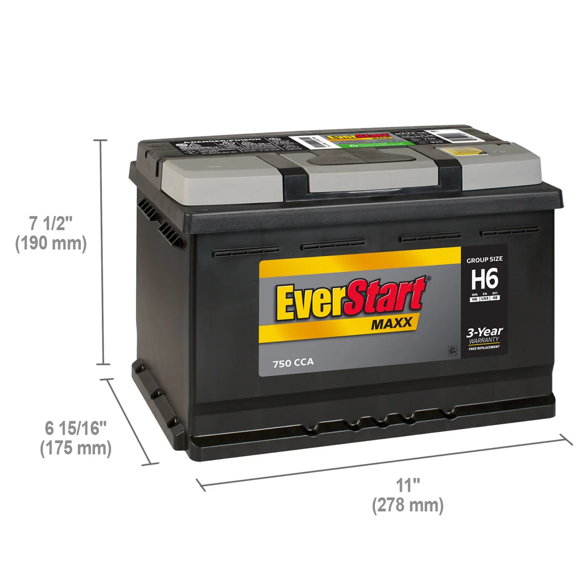 Batterie automobile au plomb-acide EverStart Maxx, groupe H6 / LN3 / 48, 12 volts, 750 CCA, 120 RC