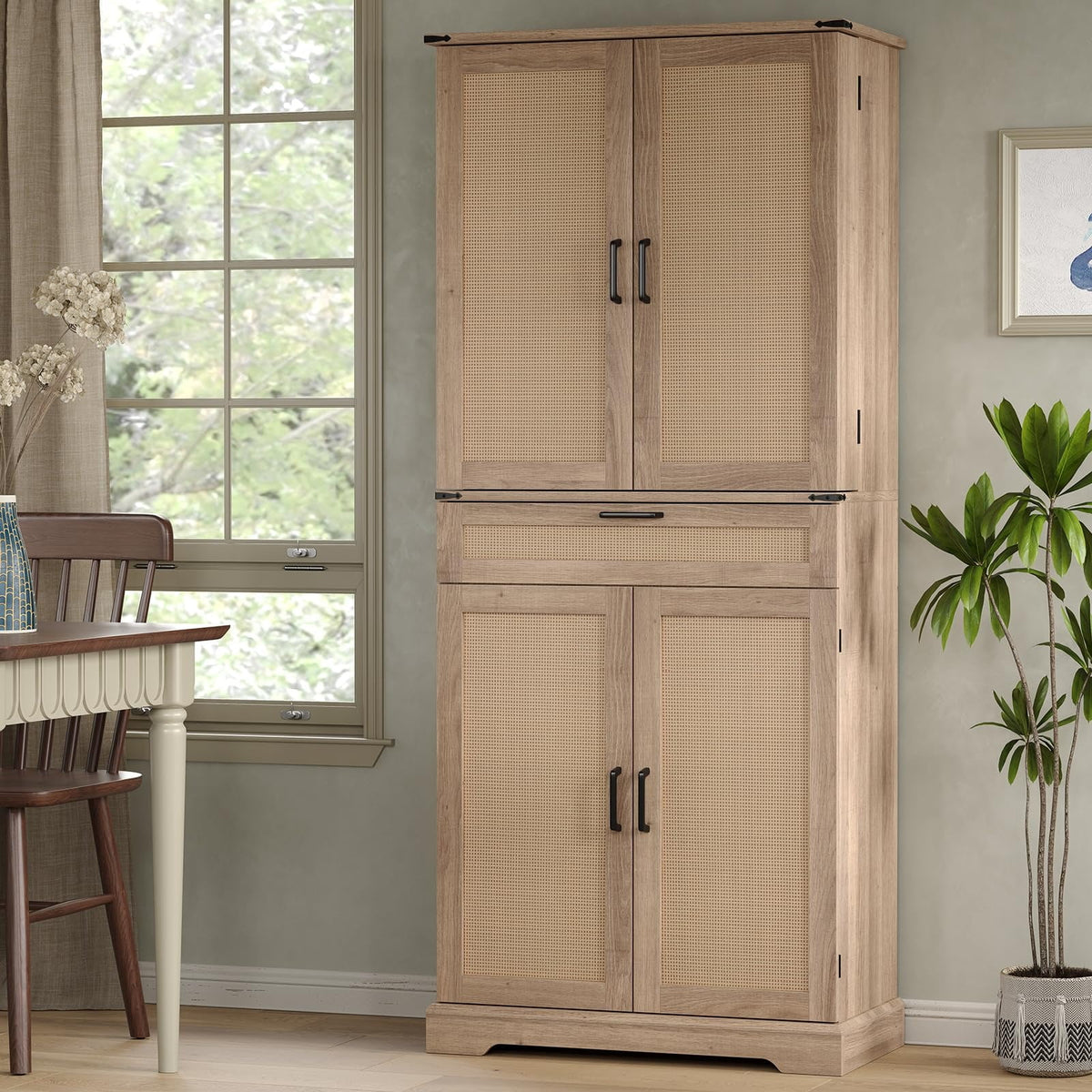 FUSOU Armoire de rangement de cuisine 72'', Armoire haute avec 8 étagères de porte, 2 placards et 1 tiroir, Meuble autoportant pour cuisine, salle à manger, salle de bain, buanderie