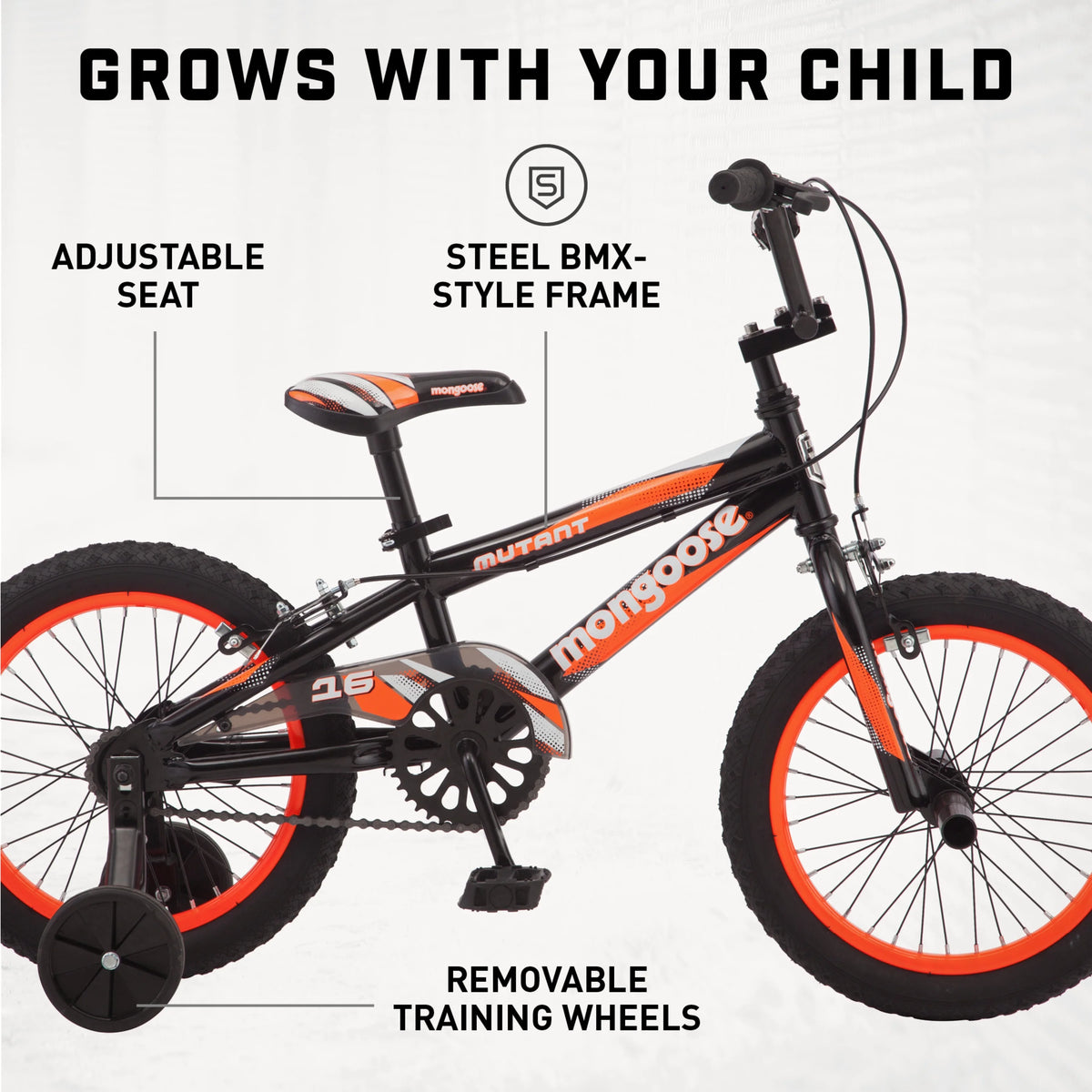 Vélo BMX Mutant 16 pour enfant, 3-5 ans, Noir & Orange