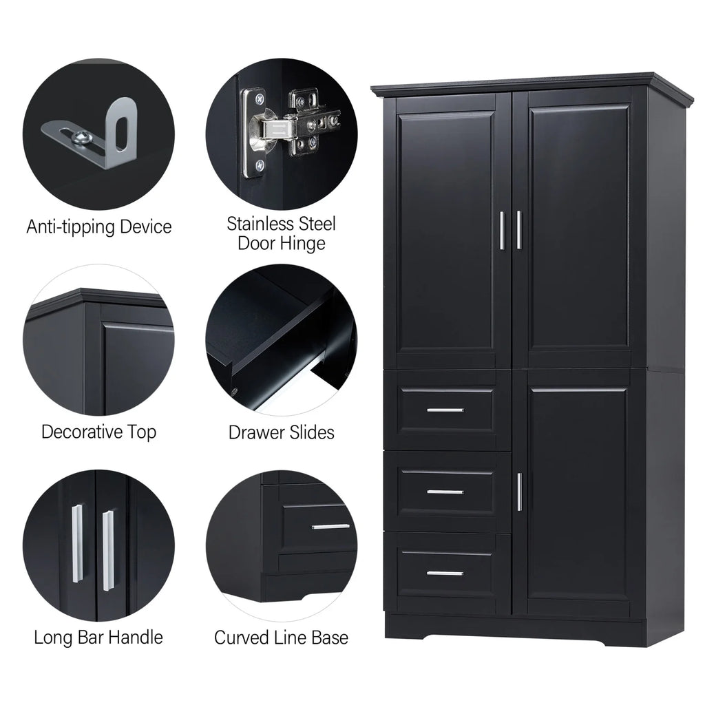 Armoire de salle de bain, meuble de rangement de 62,2 de haut avec portes et étagères, armoire à linge sur pied pour salle de bain, cuisine, salon, grise