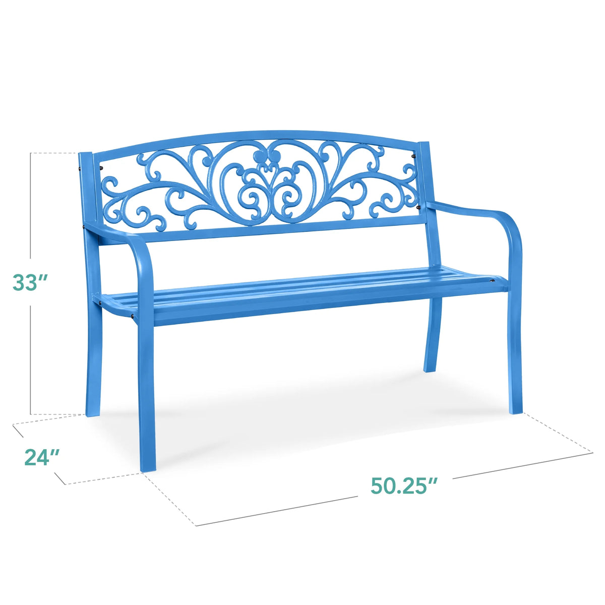 Best Choice Products Banc en Acier d'Extérieur Jardin Patio Porche Meuble avec Dossier à Motif Floral - Noir