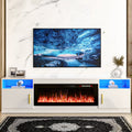 Meuble TV avec cheminée Waleaf avec cheminée électrique de 36 pouces pour téléviseurs jusqu’à 80 pouces, console multimédia moderne en bois avec meuble éclairé, blanc
