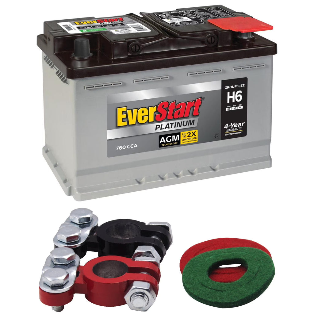 Batterie automobile EverStart Platinum AGM, Groupe H6 / LN3 / 48, 12 volts, 760 CCA, avec bornes de batterie à plot supérieur revêtues d’époxy