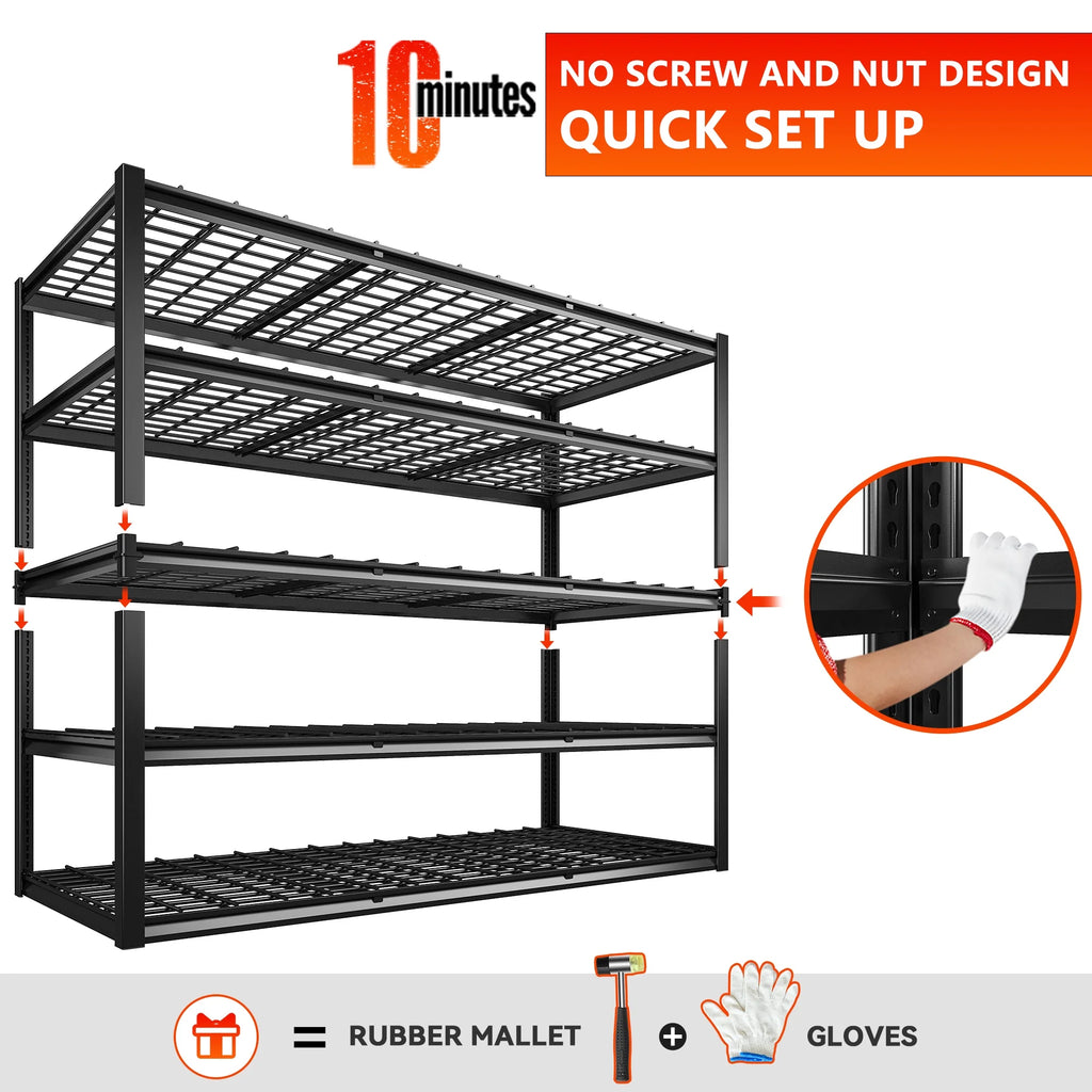 Étagères de garage REIBII 60 po, capacité de 3 000 lb, étagères de rangement robustes et réglables à 5 niveaux, rayonnage métallique, 60 po l x 24 po P x 72 po H