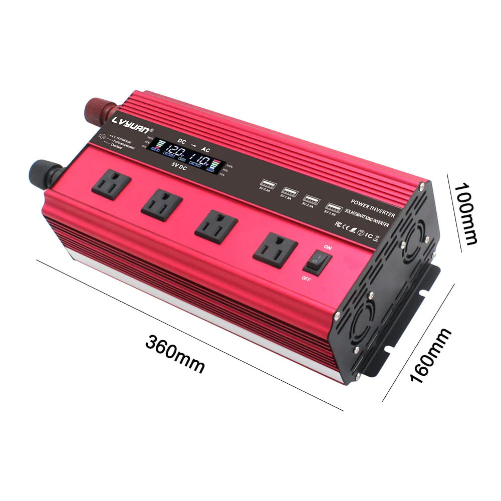 LVYUAN Onduleur de courant à onde sinusoïdale modifiée 3000 Watts 6000 Watts CC 12V vers CA 110V 120V Convertisseur pour voiture 4 ports USB 4 prises CA Télécommande