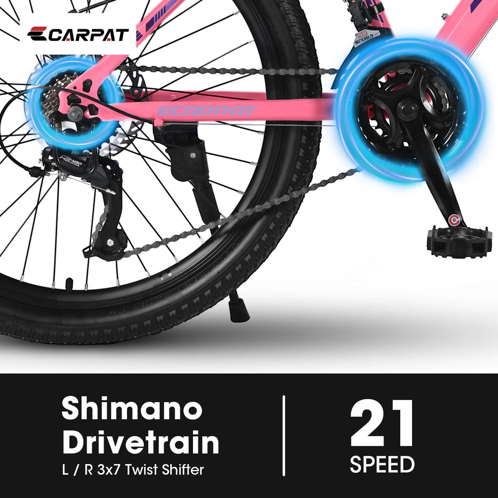 Vélo tout-terrain Ecarpat 26 pouces pour adultes et femmes, freins à disque doubles Shimano, 21 vitesses, suspension intégrale, pour trajets quotidiens et sport en plein air, plusieurs coloris