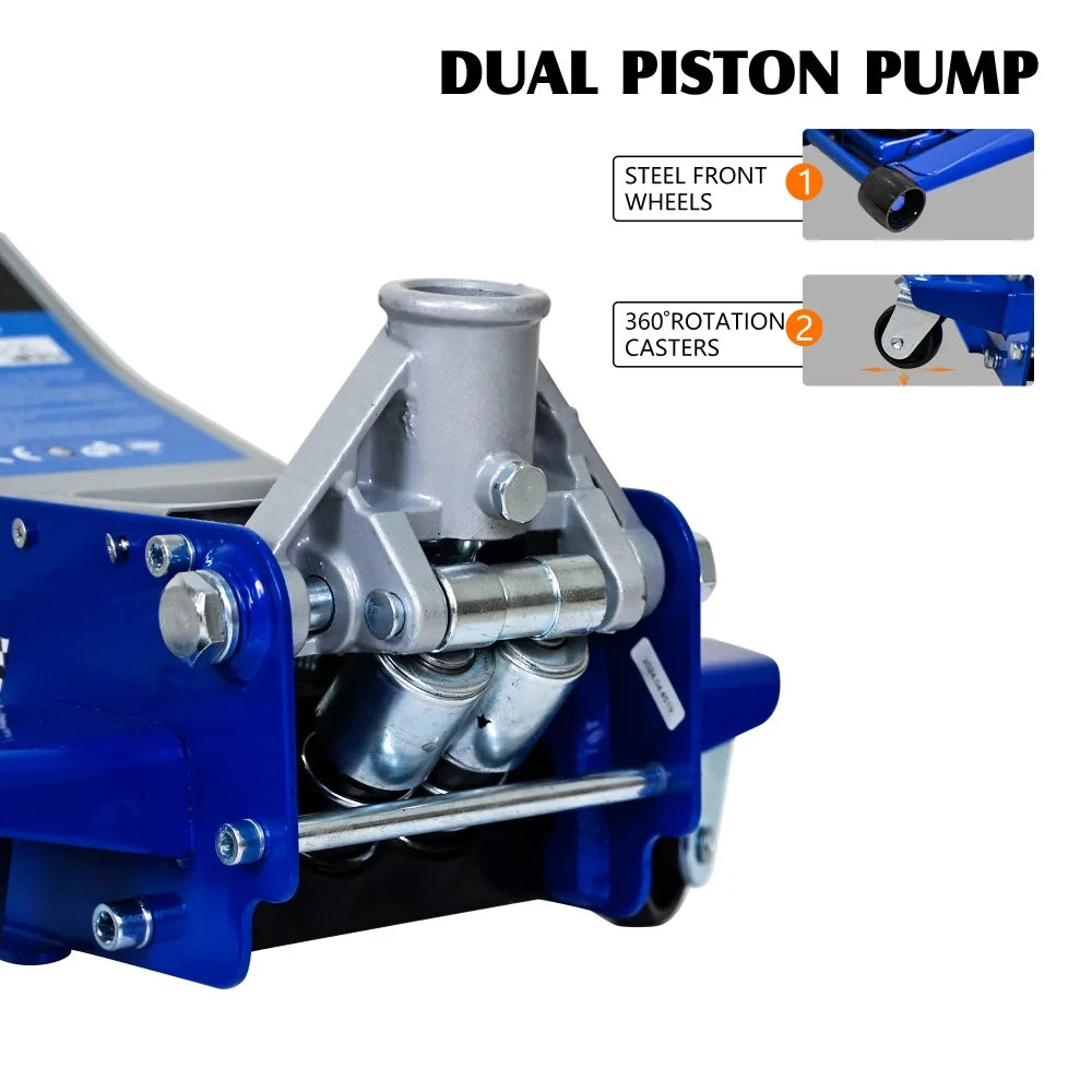 Cric hydraulique à faible hauteur pour véhicule, en acier, à fixation au sol, avec pompe à double piston pour levage rapide, capacité de 3 tonnes (6 600 lb).