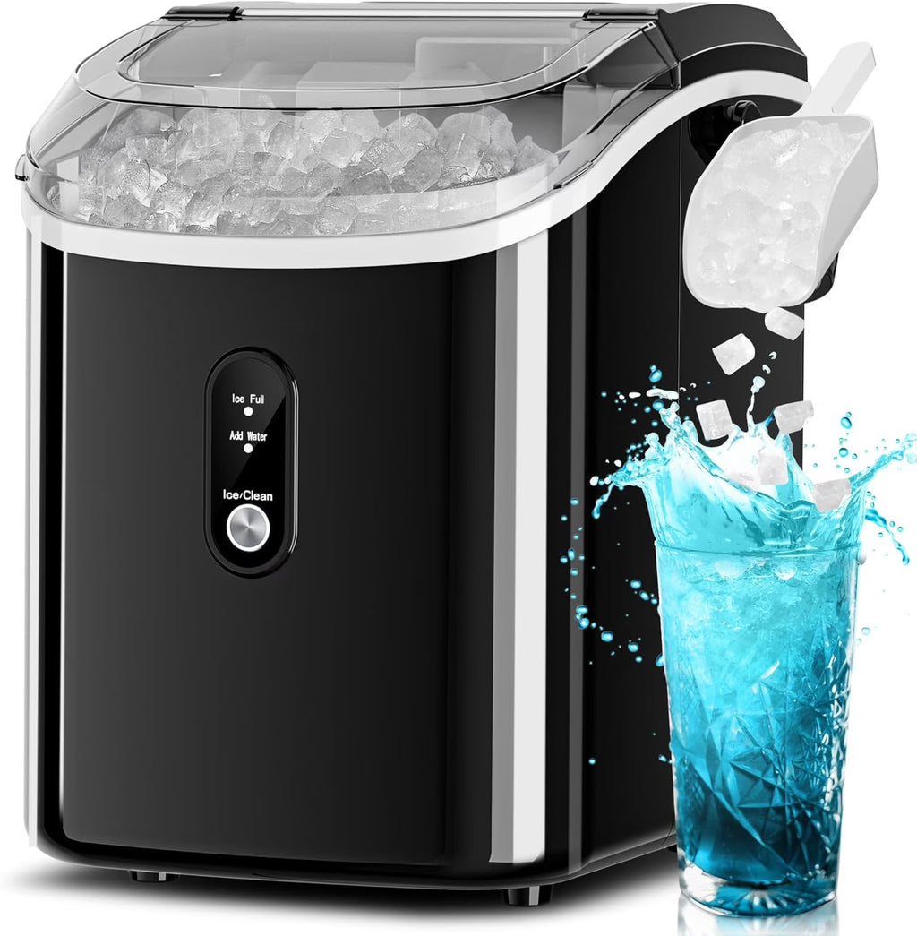 Machine à glaçons Auseo à glaçons en pépites, de comptoir, prête en 6 min, 35 lb par jour, avec nettoyage automatique, machine à glaçons à ultrasons portable pour maison/bureau/bar, noire