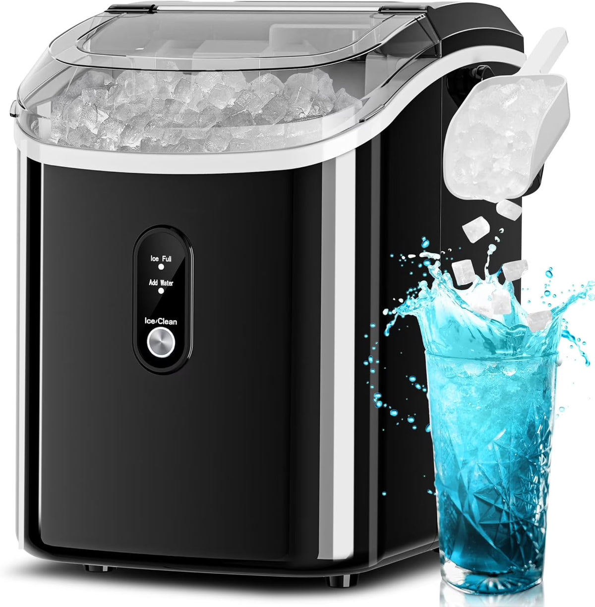Machine à glaçons Auseo à glaçons en pépites, de comptoir, prête en 6 min, 35 lb par jour, avec nettoyage automatique, machine à glaçons à ultrasons portable pour maison/bureau/bar, noire