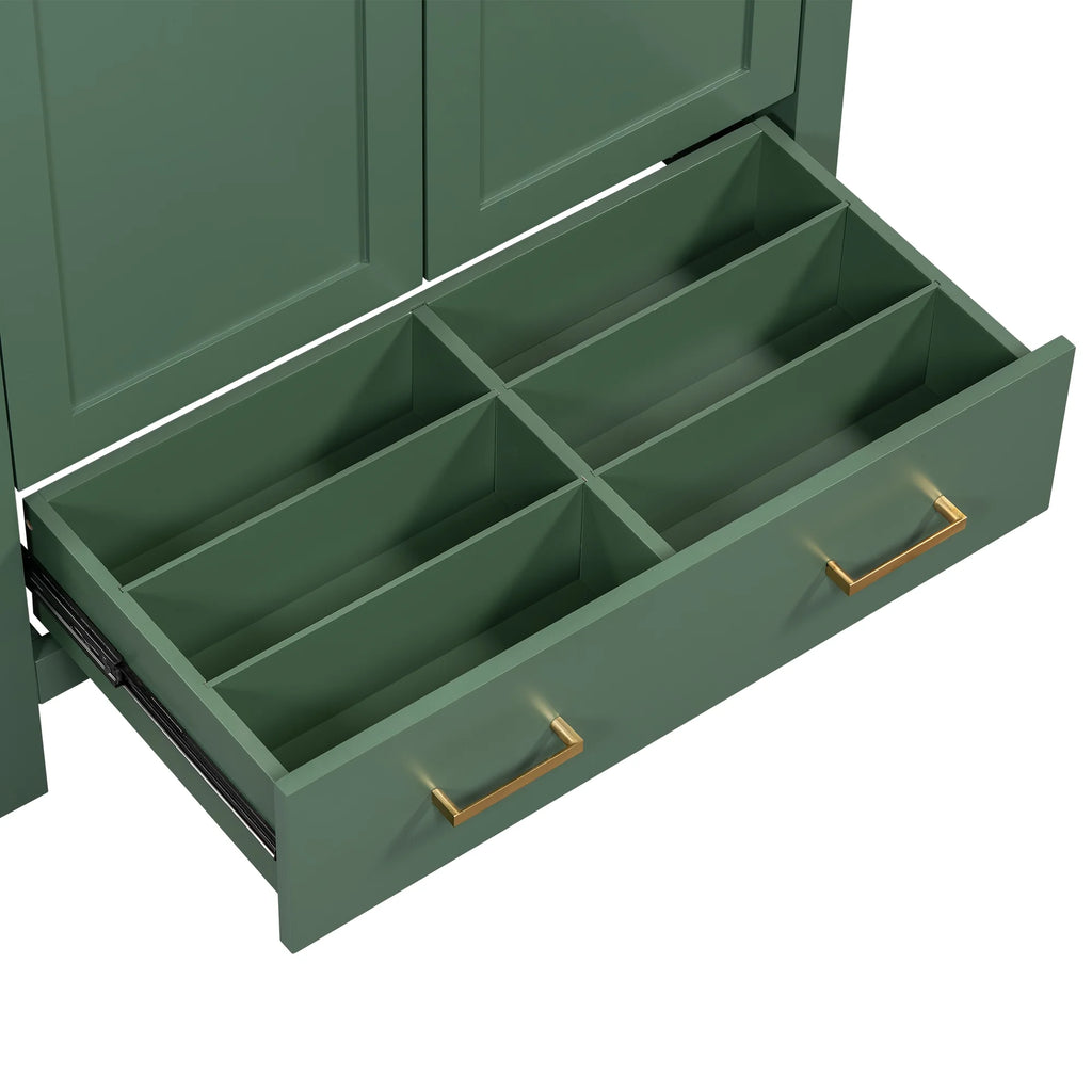 Meuble-lavabo de salle de bains Harper & Bright Designs 30 avec lavabo, armoire de salle de bains avec plateau en céramique, portes et tiroir de rangement multifonctionnels, vert