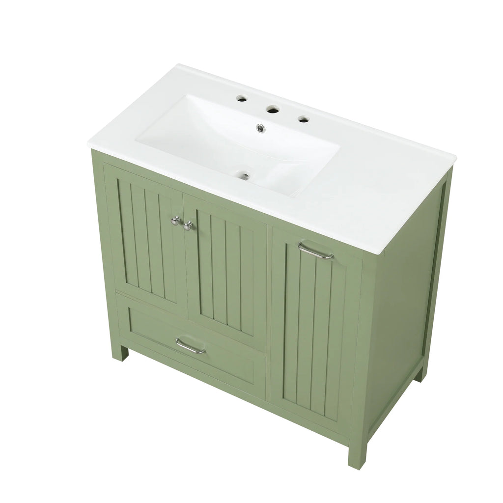 Meuble-lavabo de salle de bains Harper & Bright Designs 30 avec lavabo, armoire de salle de bains avec plateau en céramique, portes et tiroir de rangement multifonctionnels, vert