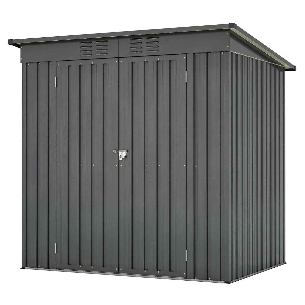 Abri de rangement extérieur de 6 x 4 pi avec cadre de plancher, abri de rangement extérieur avec porte verrouillable, abri pour outils de jardin toutes saisons avec grille d’aération pour maison, cour arrière, terrasse et pelouse, noir