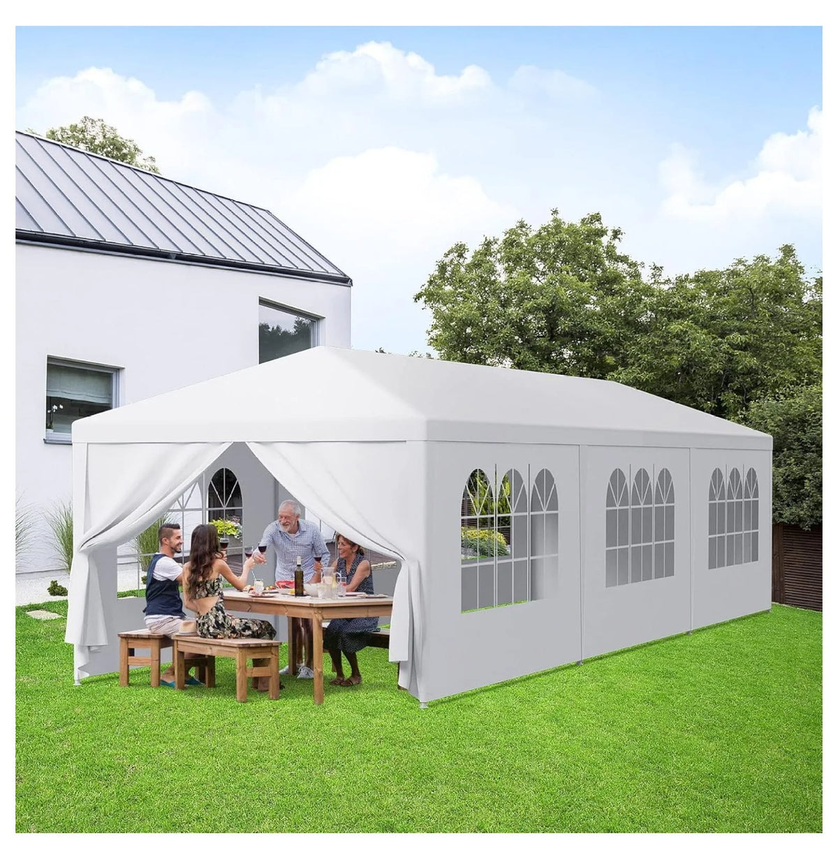 Tente de réception extérieure 10'x30', auvent de mariage, chapiteau de camping imperméable, abri de barbecue robuste, 8 parois latérales amovibles (10x30)