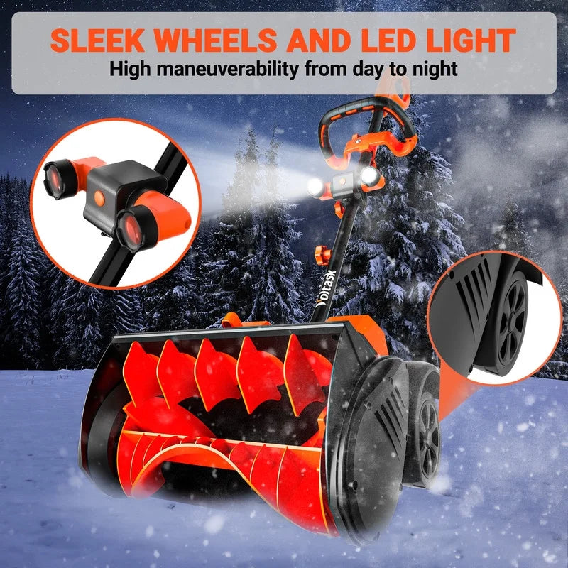 Pelle à neige sans fil VOLTASK 48 V de 16 pouces avec roues, souffleuse à neige électrique avec feux LED, 2 batteries et chargeur rapide double inclus pour allée
