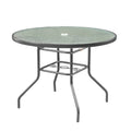 Garden Elements Mobilier de terrasse, Table à manger ronde, Piétement et bordure en acier avec plateau en verre ondulé, Gris, 40