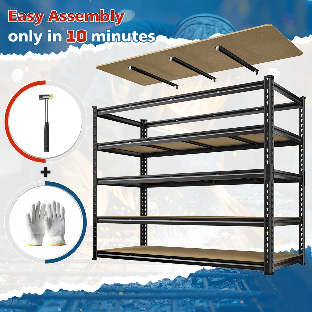 Étagères de garage REIBII 60 po, capacité de 3 000 lb, étagères de rangement robustes et réglables à 5 niveaux, rayonnage métallique, 60 po l x 24 po P x 72 po H