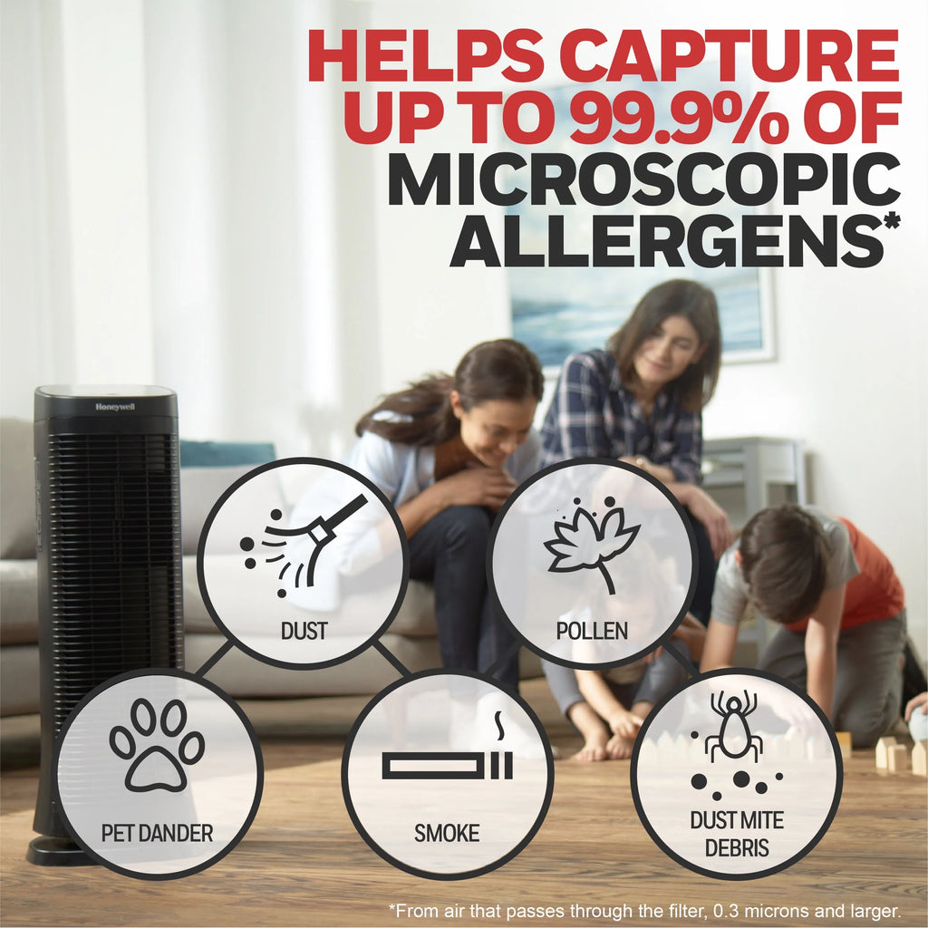 Purificateur d’air Honeywell Air Genius 5 avec filtre lavable, pour grandes pièces de 250 pi², noir, HFD320