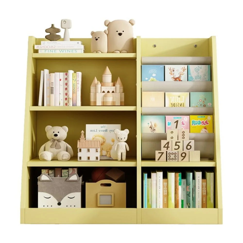 IVV Bibliothèque Montessori pour enfants, Bibliothèque moderne en bois à 4 niveaux, Étagère à livres et jouets pour enfants, Support d’étagère en tissu, Pour salle de classe, chambre, chambre de bébé ou salle de jeux (Rose)