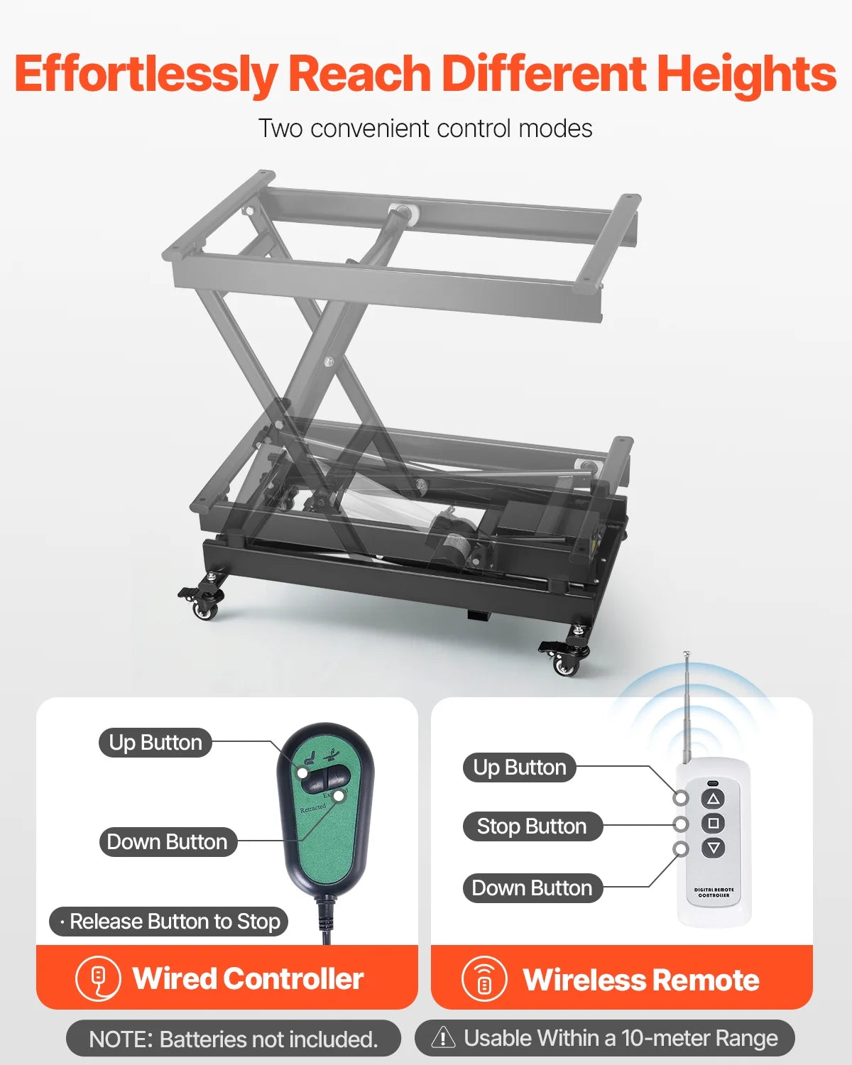 Table élévatrice électrique VEVOR, table élévatrice à ciseaux simple d’une capacité de 150 kg, plateforme de levage réglable en hauteur de 20 à 71 cm, table basse élévatrice avec 4 roulettes, pour la manutention et le transport de matériaux, noire